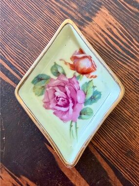 Decorative Floral Porcelain Dish - Pink Rose Design